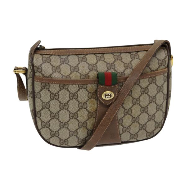 GUCCI GG Canvas Web Sherry Line Shoulder Bag Pvc Beige Green Red - Picture 1 of 16